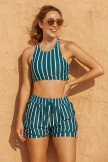 Green Striped Scoop Neck Sporty Bikini Top With HighWaisted Boy Legs