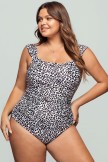 Leopard Wide Straps OffShoulder OnePiece Swimsuit