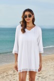 White VNeck Ties Elbow Sleeves Leisure Cover Up