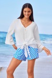 White VNeck Long Sleeves Elegant Cover Up