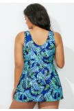 Blue Leaf Print VNeck Swimdress