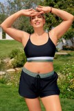 Black Adjustable Straps Cute Plus Size Bikini Top And Boy Short Set