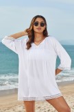 White VNeck Ties Elbow Sleeves Leisure Cover Up