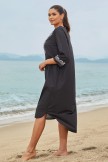 Black Floral Scoop Neck Long Sleeves Beach Dress