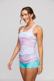 Floral gestreiftes sportliches Tankini-Set mit U-Ausschnitt