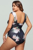 Floral Wide Straps Off Shoulder OnePiece Swimsuit