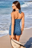 Charming Navy Floral Retro Halter Straps OnePiece Swimsuit