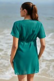 Green V Neck Wrap Ties Short Sleeves Beach Dress