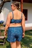 Daisy Floral Scoop Neck Stylish Plus Size Bikini Top with Boy Short Set