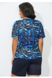 Blue Leaves Print Swim Tee With Short