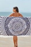 Black Floral Print Beach Towel