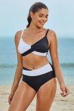 Black And White Sweetheart Neck Twist Front Adjustable straps Bikini Set