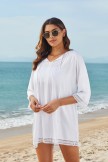 White VNeck Ties Elbow Sleeves Leisure Cover Up