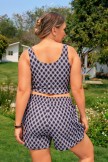 Black Checked Wide Straps Sporty Plus Size Bikini Top And Boy Short Set