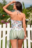 Floral & Striped Ruching Front Lively OnePiece Swimsuit