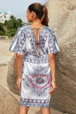 Geometric Patterns Plunge V Neck Half Sleeves Boho Style Beach Dress