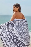 Black Floral Print Beach Towel