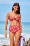 Red Polka Dot Halter Straps Bikini Set