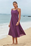 Solid Purple Vneck Sleeveless Spaghetti Straps Casual Long Beach Dress