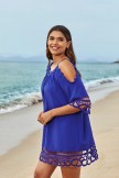 Blue Scoop Neck OffShoulder Lace Edge Beach Dress