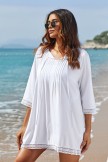 White VNeck Ties Elbow Sleeves Leisure Cover Up