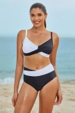 Black And White Sweetheart Neck Twist Front Adjustable straps Bikini Set