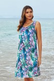 Tropical Patterns Scoop Neck Wide Straps Casual Beach Dress