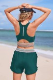 Trendy Teal Colorblock Sporty Bikini Top With Boy Short Set